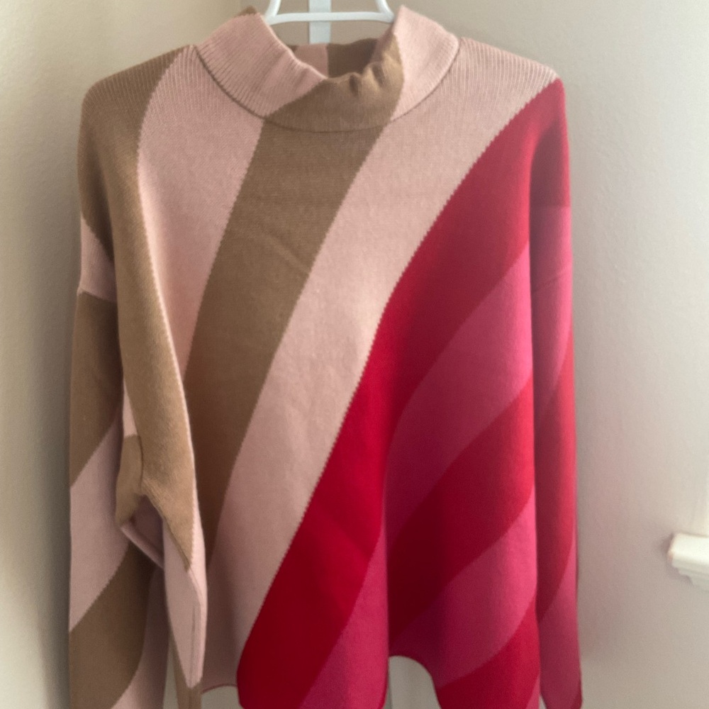 Liz Claiborne Pink and Red Striped Turtleneck Sweater